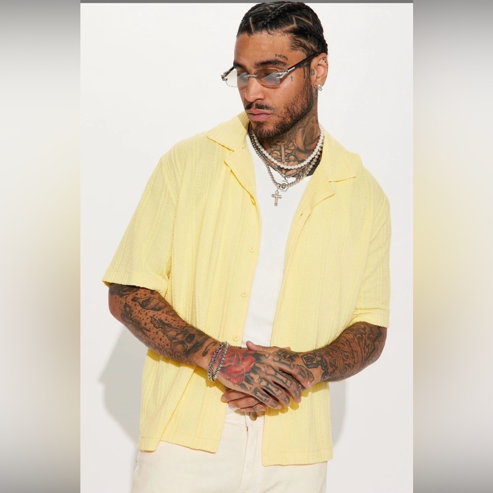 Fashionnova Men Up Above Knit Short Sleeve Cuban Shirt